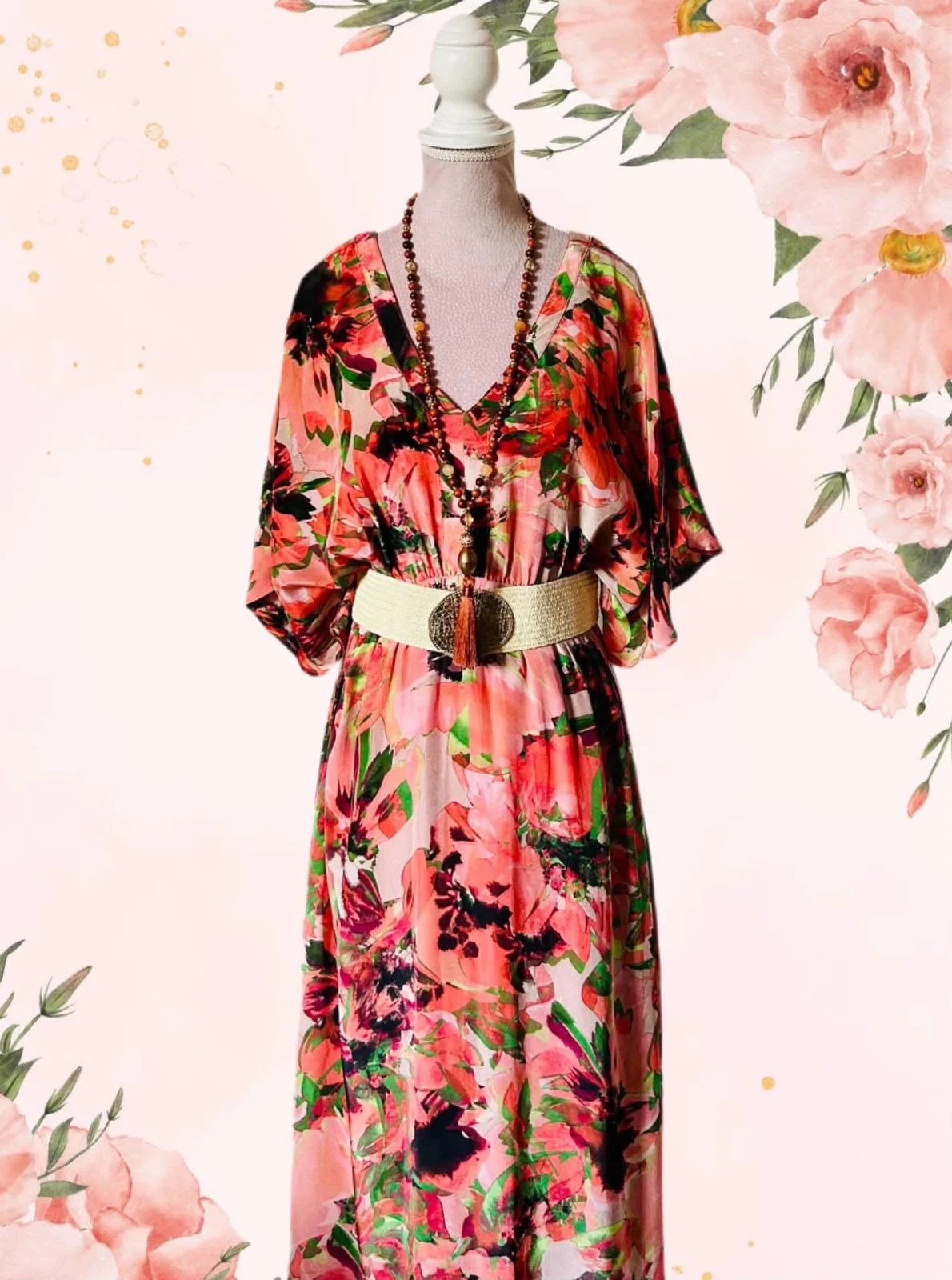 🌺🌿Robe longue bohème fleurie colorée 38/40 Cream CREliza Peach Flower boho maxi dress🌿🌺